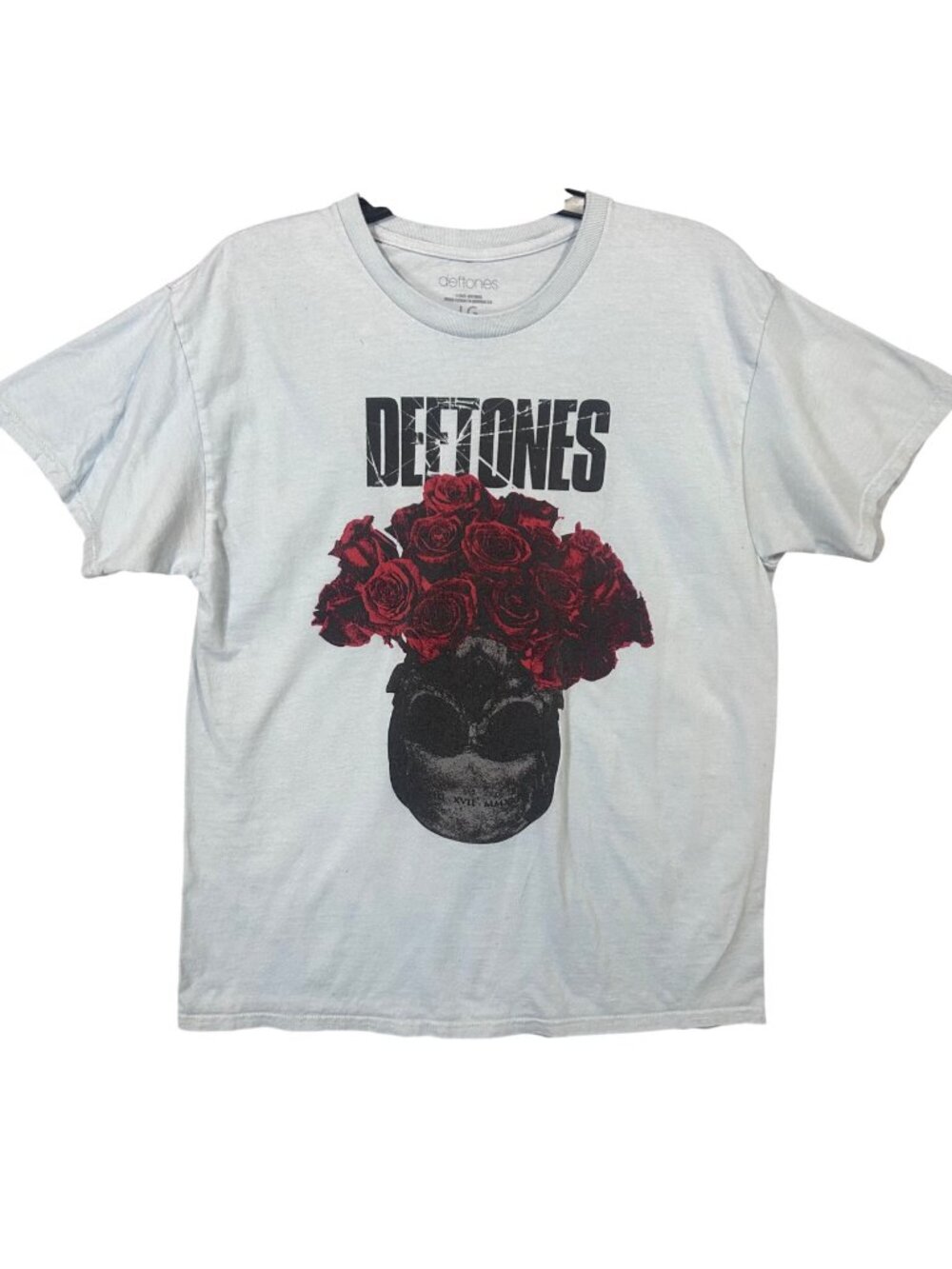 Deftones Skull Roses Graphic T-Shirt Size Large Band Tee 100% Cotton